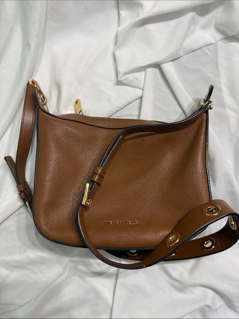 Michael Kors Chestnut Brown Pebbled Leather Shoulder Bag with Gold Hardware
